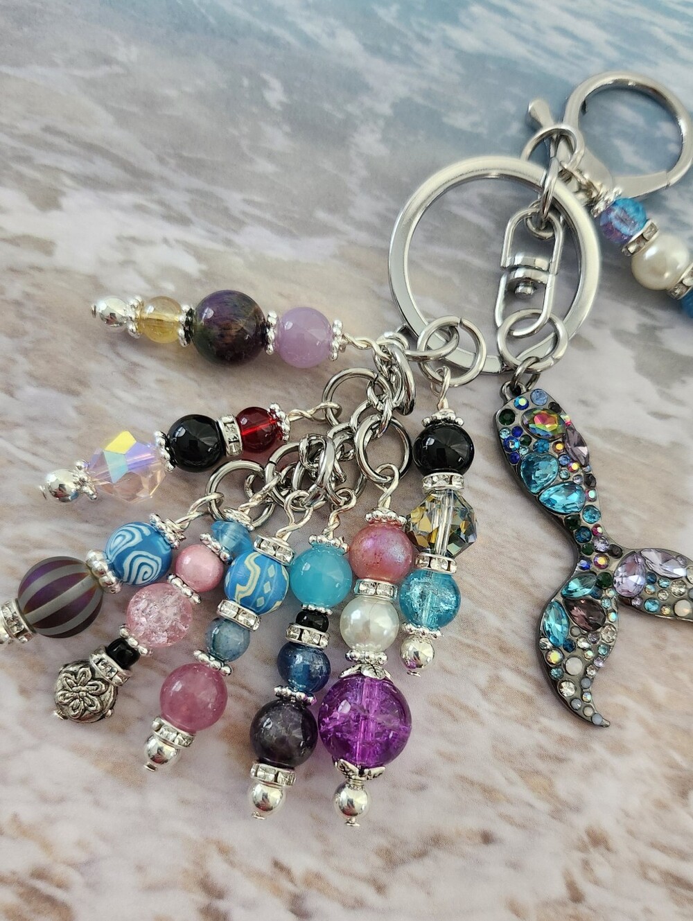 Mermaid Tail Purse Charm or Keychain Rhinestone Jade Amethyst Handcrafted
